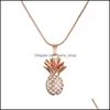 Colares pendentes Gold Sier Color Fruit Fruit Pineapple Colar de gargantilha Cristal Rhinestone Mulheres Cadeia Declara￧￣o J￳ia Presente Garota Drop De Dhz0f