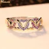 Wedding Rings Fashion Copper Crystal Purple Pink Green Blue Colors Heart Zircon Female For Women Jewelry Wholesales Bijouterie