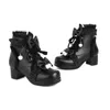 Stiefel EDEEEYS Süße Schleife Rüschen Med Heels Schnürsenkel Gothic Lolita Stil Knöchel Japanische Haruku Frauen Schuhe Große Größe 43