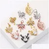 Charms Flowers Leaves Diy Pendant For Jewelry Making Necklace Women Gold Color Charm Copper Inlaid Zircon Deer Cute 2022 Drop Dh0Rj