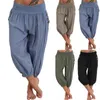 Spodnie damskie 80% mody damskiej Capri Lantern Kształt pionowy kieszonkowy bawełniana spoda w luźne kobiety swobodne kwiaty kolorowe dla hom