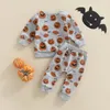 Ensembles de vêtements 0613 Lioraitiin 03 ans bébé garçons filles Halloween tenues à manches longues O cou citrouille imprimé hauts gris pantalon à cordon 230208