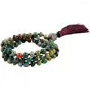 Strand Sunyik Moss Natural Onyx Wrap Bracelet Colar para jóias de oração de meditação budista com contas quadradas Riband Tassel Charms