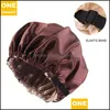 Beanie/Skull Caps Silk Satin Bonnet Night Sleep Cap Hat For Women Fashion Adustable Pure Color Wear Head Er Beautif Hair Accessories Dhb6Q