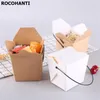 Geschenkverpackung 50x Custom Logo gedruckt Einweg 26oz KRAF -Papierbeutel mit Plastikgriff für Blumen Geschenke Takeout Essen Essen