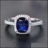 Anneaux de mariage 925 Sterling Sier Moissanite certifié diamant bague pour femmes de luxe fiançailles carré couleur pierre précieuse mode 466 Q2 Dhy2J