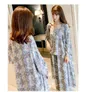 Women's Sleepwear Spring And Summer Printed Robes For Women Robe Sets Bathrobe Sling Nightdress Pant Female Pajamas Sexy 3 Pieces Set