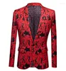 Herrdräkter Style Men's Spring Autumn Printing Mönster One Buttom Cotton Blend Coat Slim Suft Jacka ABD795