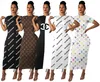 Tasarımcı Marka Elbiseleri Yaz Kadınlar Kısa Kollu Bodycon Maksi Elbise 2x Moda Siyah Beyaz Panelli Baskı Etek Seksi Gece Kulübü Partisi Giyim Bahar Kıyafetleri 2780-8