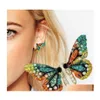 Stud Rhinestone Mariposa Pendientes Rainbow Crystal Insect Regalo de cumpleaños Out Fl Jewelry Drop Delivery Dhrgx