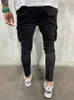 Calças de brim masculinas moda mens elástico magro masculino casual streetwear jogger calças alta rua múltiplos bolsos fino ajuste denim 230207