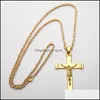 24k Gold Plated Jesus Christ Cross Pendant Necklace - Hip Hop Style Cuban Chain for Men Golden Crucifix Jewelry