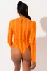 Pantalon deux pièces pour femmes Orange/noir rayé maille transparente Body femme à manches longues moulante Transparent haut de corps Fitness entraînement Club