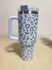 Großhandel Leopard 40 Unzen Wasserflaschen mit Griff und Strohhalm Edelstahl Isolierter Reisebecher Tumbler Big Capcity Cups halten Getränke kalt