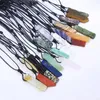 Beaded Necklaces 20pcs Black Rope Woven Irregular Agates Strip Stone Pendant Healing Crystal Quartz Pillar Necklace Jewelry Women Men 230208