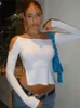Kvinnor s t shirt boofeenaa streetwear y2k sexiga grödor vita svarta asymmetriska klipp ut en axel långärmad skjortor kvinna mode c71 bb16 230207