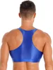 Tanktops voor heren Heren Glanzend olie glanzend U-hals Mouwloos Paaldans Crop Top Sport Fitness Yoga Hardlopen Vest Clubwear Badpak
