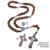 Pendant Necklaces 2023 Arrival Rose Gold Rosary Necklace Handmade Wooden Cross Religious Jewelry