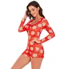 Kvinnors jumpsuits omsj 2023 Långärmad skinny romers kvinnor avslappnad röd kaka tryck nattkläder play-dräkt kvinnlig sexig v-hals bodycon outfit
