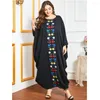 Ethnic Clothing Black Embroidery Abaya Women Batwing Sleeve Robe Oversized Loose Casual Muslim Dubai Long Maxi Dress Islamic Ramadan