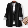 Mulheres ternos blazers mulheres na moda retalhos coreano chique primavera bolsos soltos senhora elegante casacos único botão minimalista outwear manga longa 230208