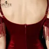 Party Dresses Deep Red Velvet Evening Beading Side Sleeves Mermaid Long Women Sexy Split Shoulder Straps Formal Event Gown 230208