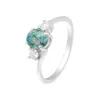 Anneaux de mariage Top Qualité Argent Couleur Bandes Unique Rond Bleu Vert Opale De Feu Pour Les Femmes Amant Cadeau