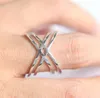 Cluster Rings Silver 925 Criss Cross x Simple Plain Women Full Finger Jewelry