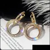 Hoop Huggie High Fashion Round Geometric Rhinestone Shiny Drop Earrings For Women Handmade Rose Gold Copper Earring With Steel Pin Dhqxk