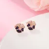 Boucles d'oreilles à tige de fleur de pensée pourpre foncé plaqué or rose convient aux bijoux de style européen Pandora Boucles d'oreilles à la mode