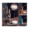 L￢mpadas de fragr￢ncia Buda Hand Sticks Holder Lotus Backflow Burner Purple Smoke Smoke Waterfall Censer cer￢mica Decorativa Buda Dhjl4