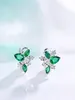 S925 Sterling Silver Earrings Netclace Netclace Mets for Women Crystal Leaves Pendant Wedding Green Zircon Drop rapring