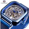 Men Mechanical Watches Automatic Self-Wind Golden Transparent Fashion Mesh Steel Wristwatch Skeleton Man Male Hot Hour