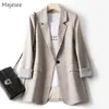 Mulheres ternos blazers mulheres na moda retalhos coreano chique primavera bolsos soltos senhora elegante casacos único botão minimalista outwear manga longa 230208