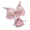 Set di reggiseni Set di biancheria intima da donna Taglie forti Lingerie Reggiseno e slip di pizzo sexy Giapponese Kawaii Filo rosa Bralette push up gratuita L XL Bh