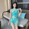 Women's Tracksuit Mesh Flower Embroidery Lace Ruffles Hollow Out Top Short Sets Summer Split Blouse Shorts Two Pieces 230208