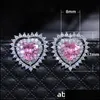 Stud Sier Color Cubic Zirconia Cz Crystal Earrings Pink Heart For Women Girls Gift Wedding Jewelry Wholesale Drop Delivery Dhsqd