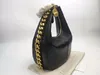 Stella Mccartney Frayme Pequena Bolsa de Ombro com Zíper Frayme Bolsa Feminina de Couro Médio Bolsa Hobo de Designer Feminino Luxo Preto Ouro Logo Medall Purse