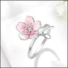 Cluster Rings Peach Heart Ring Temperament Girlfriends Drop Glue Pl Pollen Diamond Cherry Blossom Sweet Elegant Sier Delivery Jewelry Dhmu4