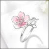 Bagues de cluster Peach Heart Bague Tempérament Copines Goutte Colle Pl Pollen Diamant Fleur De Cerisier Doux Élégant Sier Livraison Bijoux Dhmu4