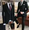 Mens Suits Green Black Slim Fit 3 Pieces Tuxedos Groom Wedding Men Passar Tuxedo Terno Masculino de Pour Hommes Blazer (Jacket Pants Vest)