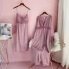 Women's Sleepwear Gary Women Satin Home Clothing Intimate Lingerie Spring 2PCS Kimono Robe Set Casual Long Sleeve Bathrobe Gown Homewear