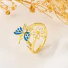 S3410 Fashion Jewelry for Women Rings Emamel Butterfly Flower Opening Adustable Ring