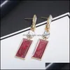 Dangle Lustre Style Coréen Simple Longues Boucles D'oreilles Géométrique Pierre Rouge Pour Femmes Filles Tendance Tempérament Bijoux Cadeau En Gros Dhjwm