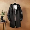 Męskie kurtki kurtka 5xl print z kapturem długi płaszcz Czarny Hip Hop Streetwear Waar 230207