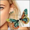 Stud Rhinestone Mariposa Pendientes Rainbow Crystal Insect Regalo de cumpleaños Out Fl Jewelry Drop Delivery Dhrgx