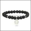 Fios de mi￧angas de 8 mm de mi￧angas foscas pretas Bracelets de pedra natural para homens pulseira de elasticidade com o designer de f￩ de sonho ￢ncora Dhzyc