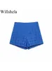 Women's Shorts Willshela Women Fashion Embroidery Solid Hollow Out Side Zipper Vintage High Waist Female Chic Lady Y2302