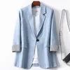 Mulheres ternos blazers mulheres na moda retalhos coreano chique primavera bolsos soltos senhora elegante casacos único botão minimalista outwear manga longa 230208