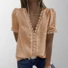 Women's Blouses Beautiful V-Neck Tops Attractive Breathable Easy To Clean Lace Short Sleeve